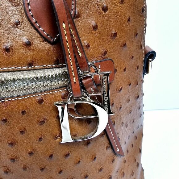 Dooney & Bourke Large Ostrich Embossed  Domed Satchel  Caramel Retail $368 - Picture 9 of 15